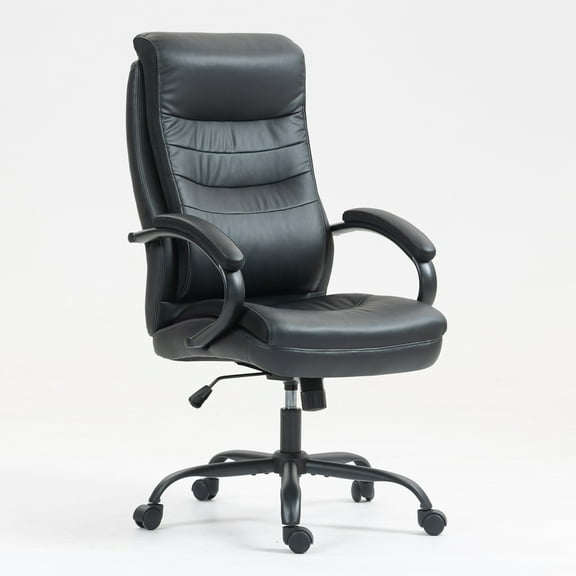 Noble House Geoff 44" High Back PU Office Chair, Ergonomic Adjustable Height and Wide Cushioned Seat, Black