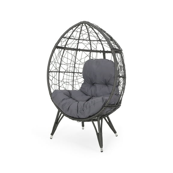Noble House Gianni Outdoor Wicker Teardrop Chair in Gray and Dark Gray