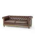 thumbnail image 1 of Noble House Glencoe Upholstered Tufted 3 Seater Sofa, Dark Brown, 1 of 8