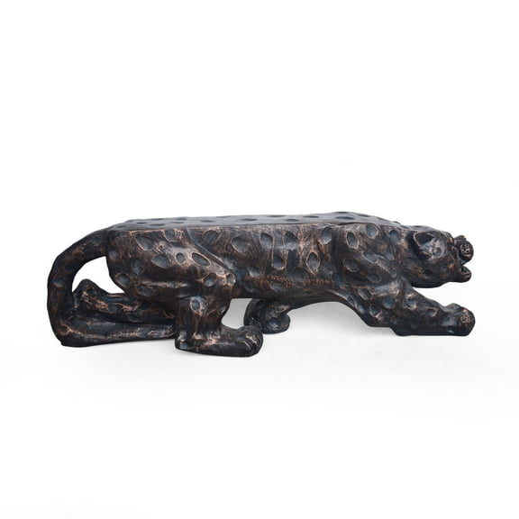 Noble House Glory Outdoor Leopard Shaped Concrete Bench Antique Copper