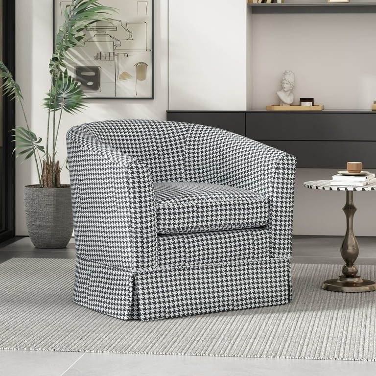 Noble House Glouster Modern Swivel Club Chair White Black Houndstooth Print Walmart