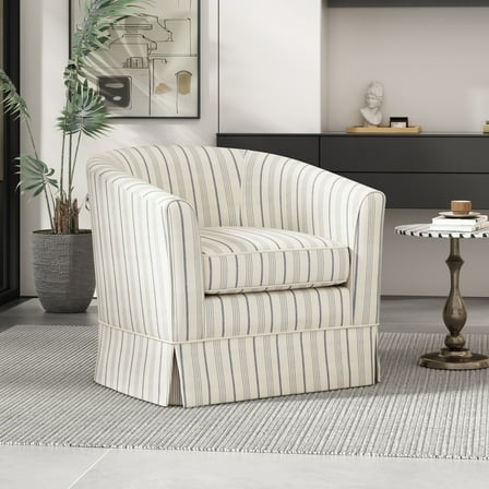 Noble House Glouster Modern Swivel Club Chair, White/Blue Stripe