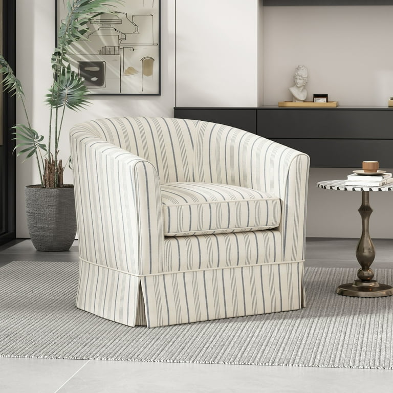 Noble House Glouster Modern Swivel Club Chair White Blue Stripe Walmart