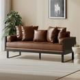 thumbnail image 1 of Noble House Gould Faux Leather Upholstered Oversized Loveseat with Accent Pillows, Cognac Brown and Black, 1 of 9