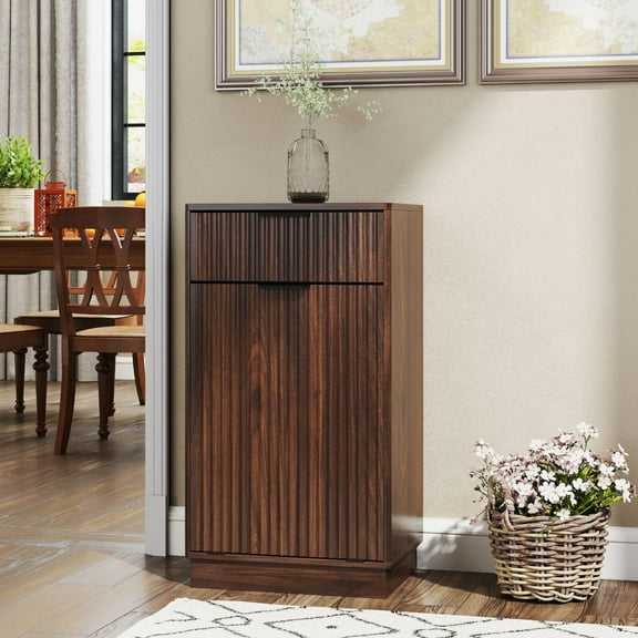 Noble House Great 10-Gallon Tilt-Out Trash Can Cabinet, Woodgrain Hidden Bin with Drawer for Kitchen, Bathroom, Walnut