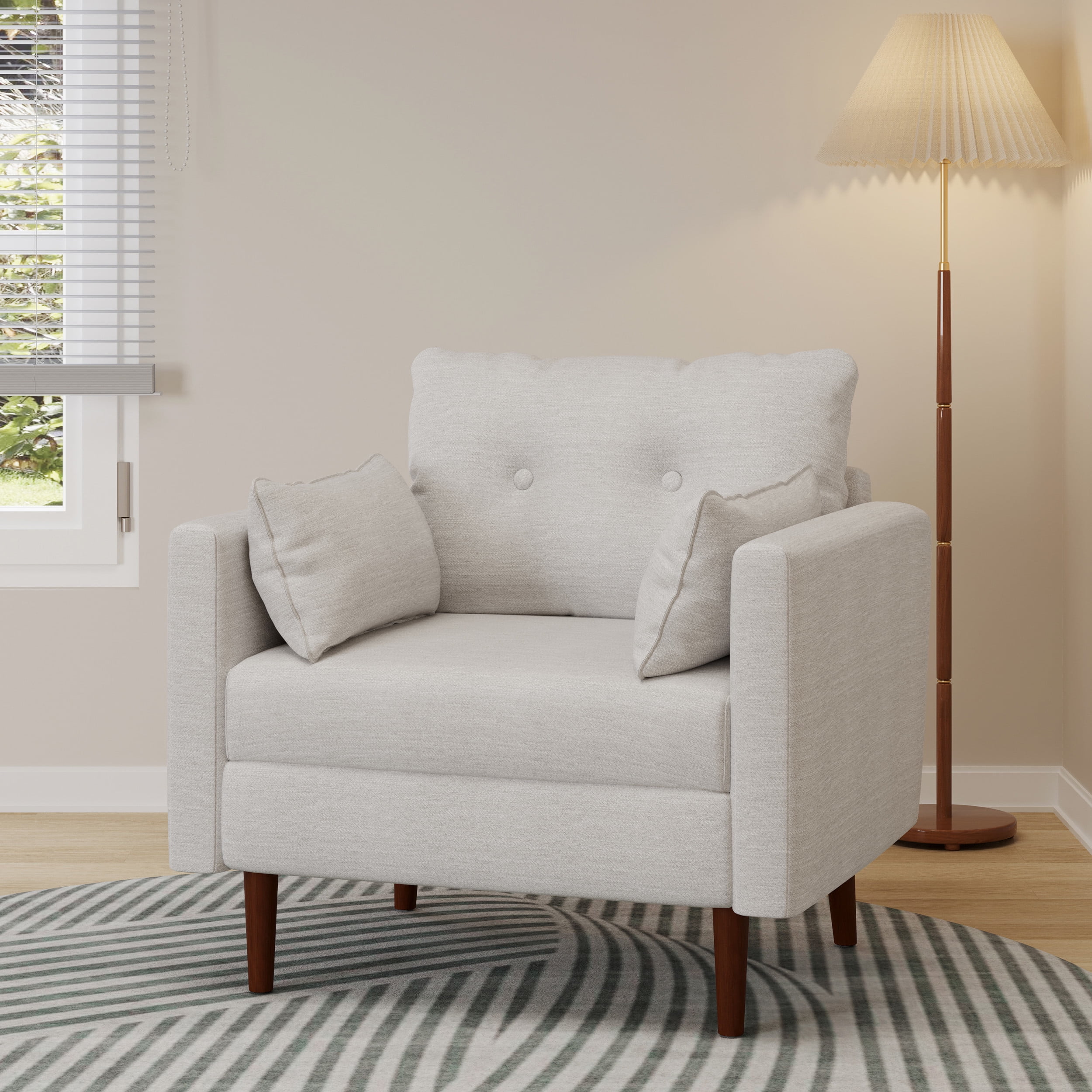 Beige and Walnut Mid-Century Modern Club Accent Chair