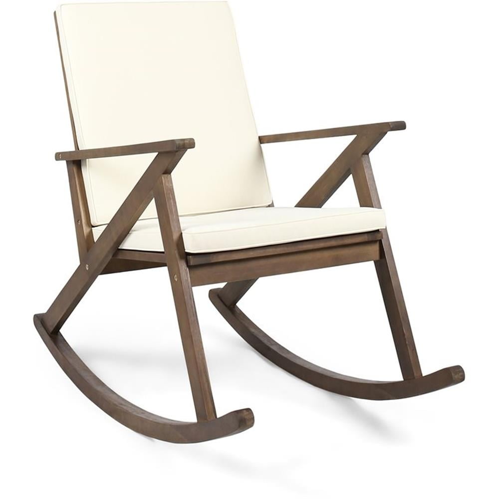 Louise Dark Brown Acacia Wood Rocking Chair with Cream Cushions