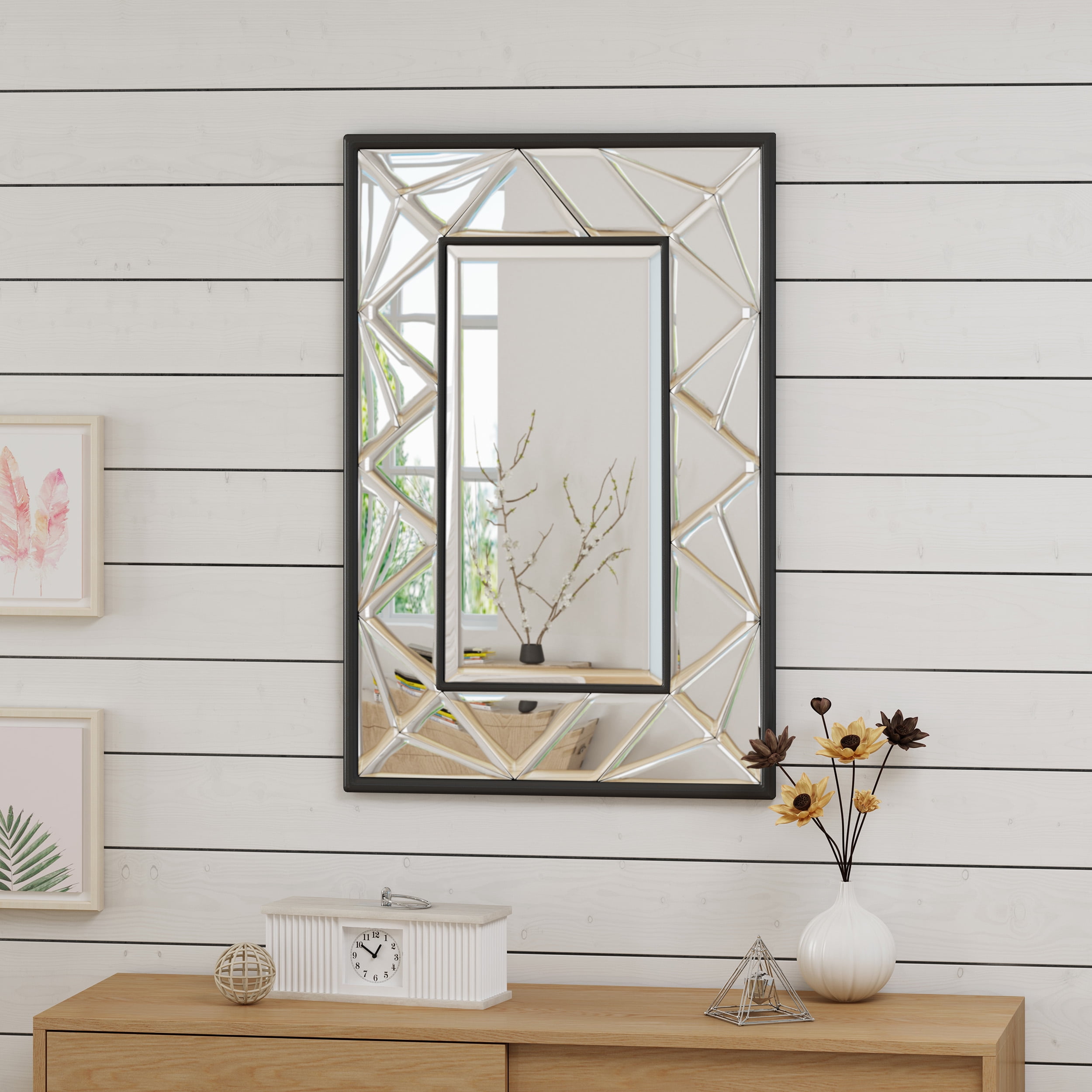 Noble Houe Rectangular Glam Brick Patterned Wall Mirror, Clear -  Walmart.com