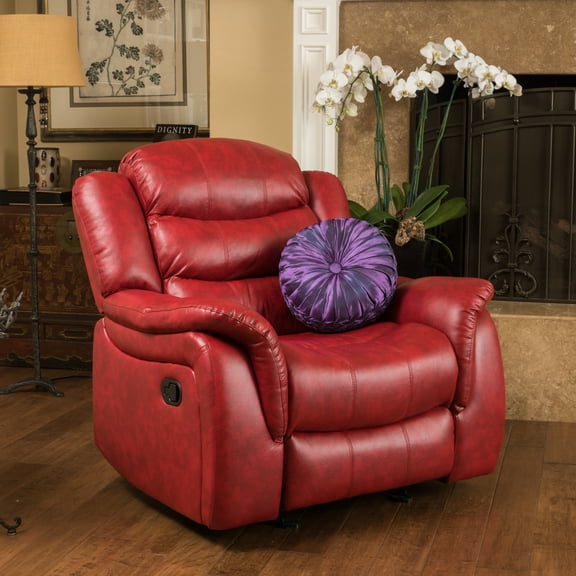 Noble House Haden Faux Leather Glider Recliner, Red