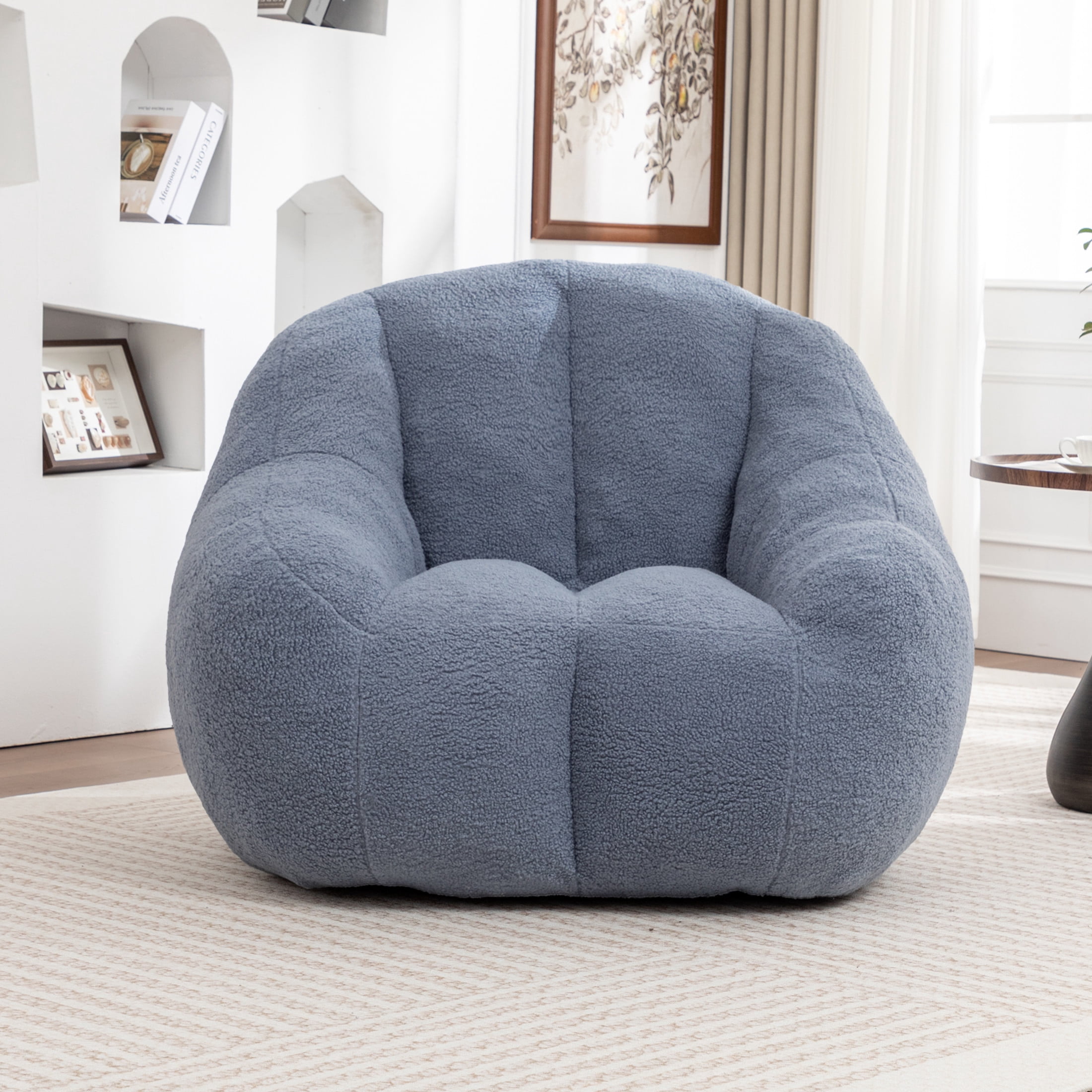 Noble House Halden Comfy Faux Fur Bean Bag Chair, Tufted Soft Memory Foam Lazy Sofa, for Living Room, Light Blue