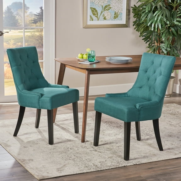 Noble House Haley Contemporary Fabric Dining Chairs, Set of 2, Dark Teal