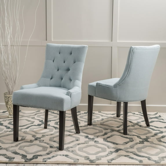 Noble House Haley Contemporary Fabric Dining Chairs, Set of 2, Light Sky, Espresso