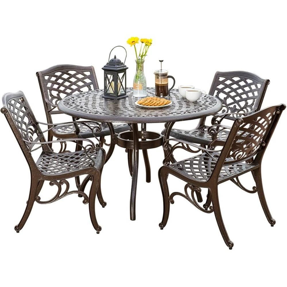 Bronze Cast Aluminum 5-Piece Patio Dining Set with Scroll Design