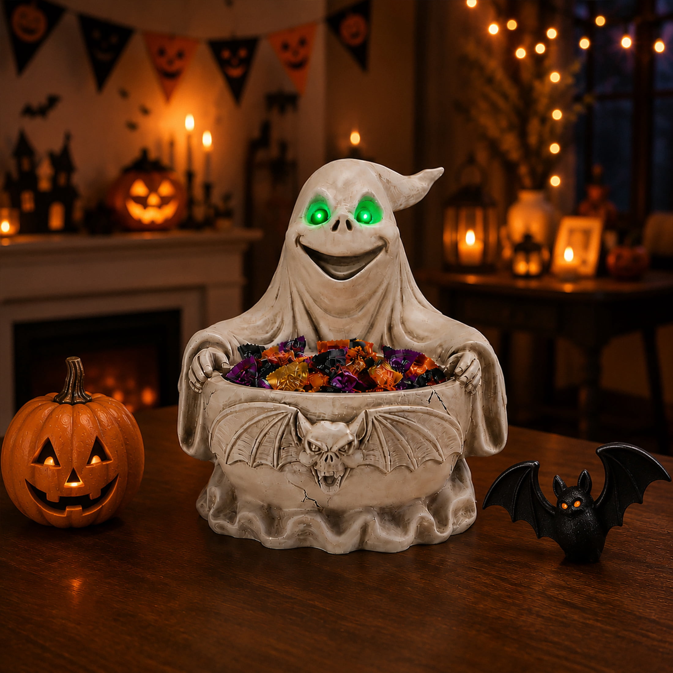 Noble House Halloween Spooky Ghost Figurine with Storage Bowl, Decorative Statue, White