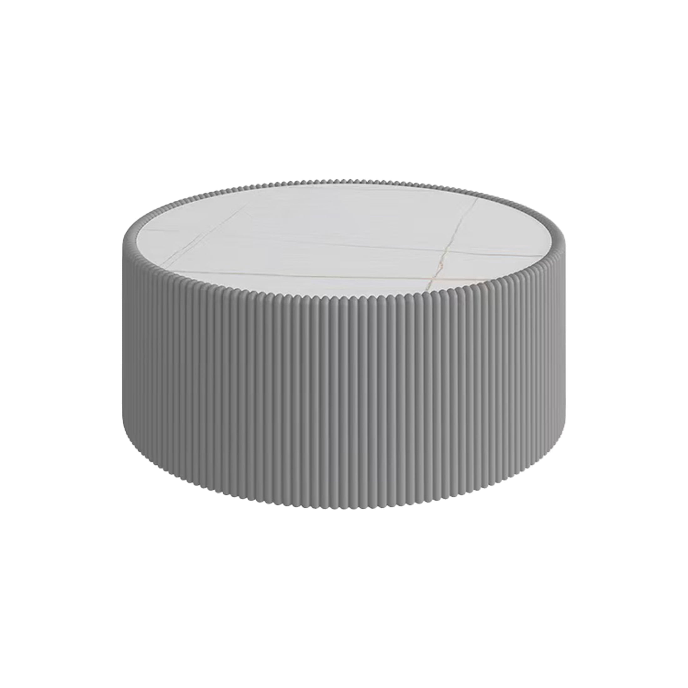 Noble House Halvion 29" Cylinder Sintered Stone Coffee Table with Leather Wrapped Frame, Modern Sofa Table, Gray