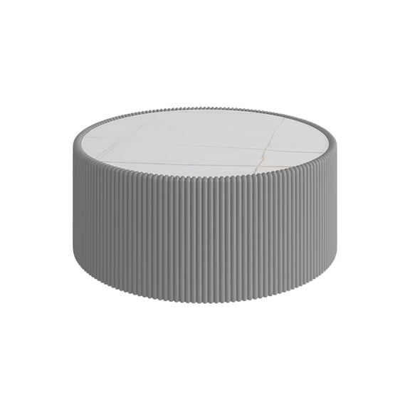 Noble House Halvion 29" Cylinder Sintered Stone Coffee Table with Leather Wrapped Frame, Modern Sofa Table, Gray
