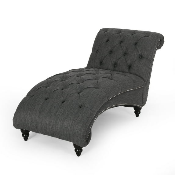 Noble House Hammett Indoor Button Tufted Chaise Lounge, Charcoal