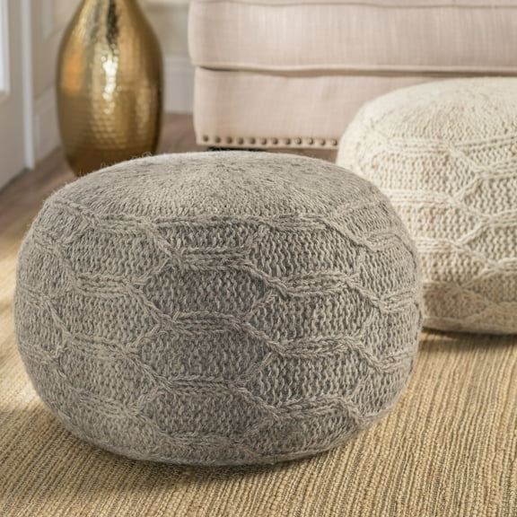 Noble House Handcrafted Boho Fabric Pouf, Gray