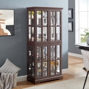 Noble House Handmaiden 69 Antique Glass Display Cabinet, 4-Door Curio with Light and Adjustable Shelves, Cherry