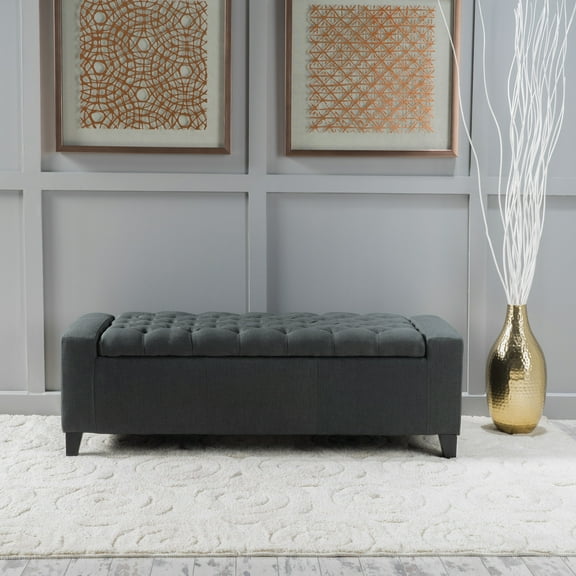 Noble House Hannah Dark Grey Fabric Storage Ottoman