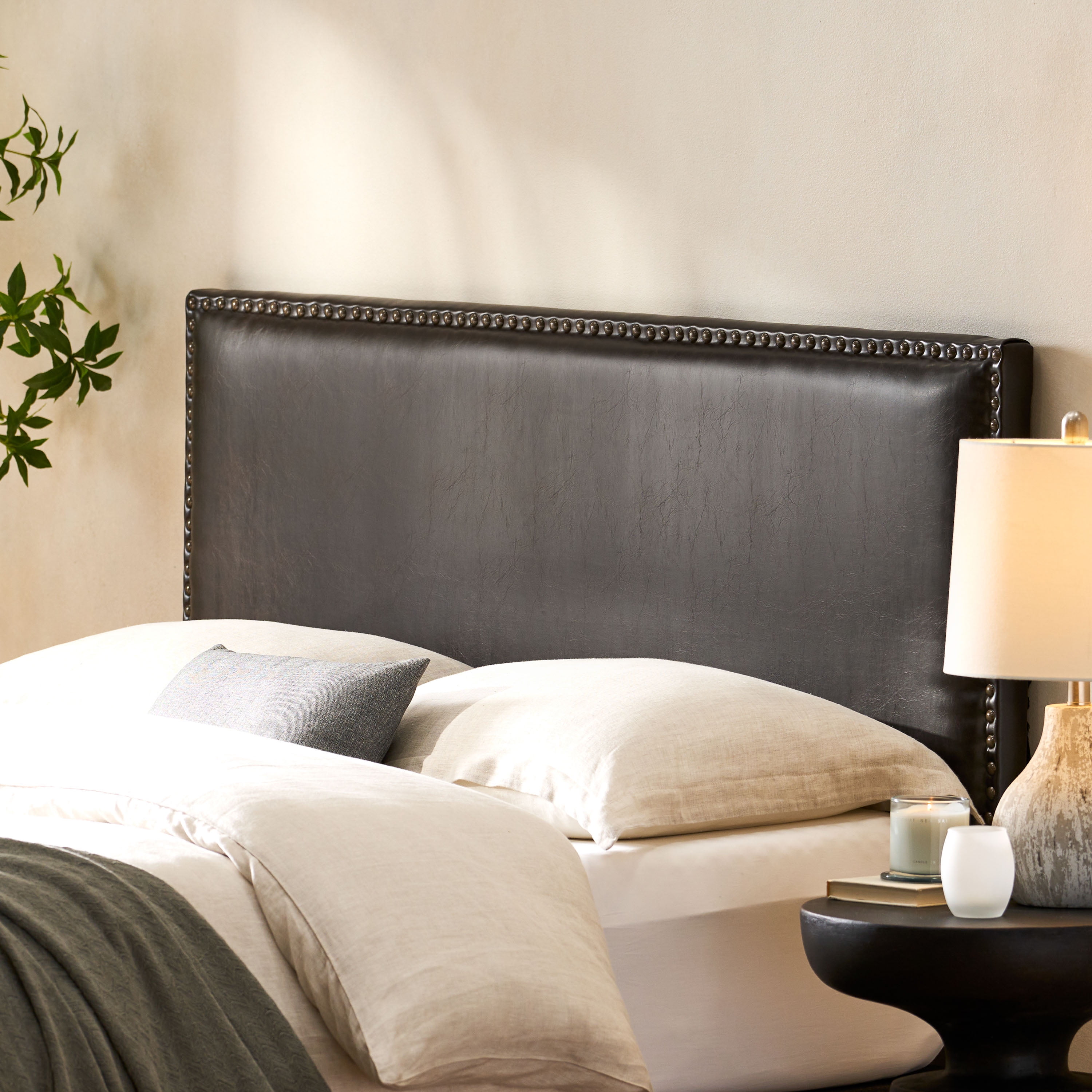Noble House Hannon Brown Leather Headboard