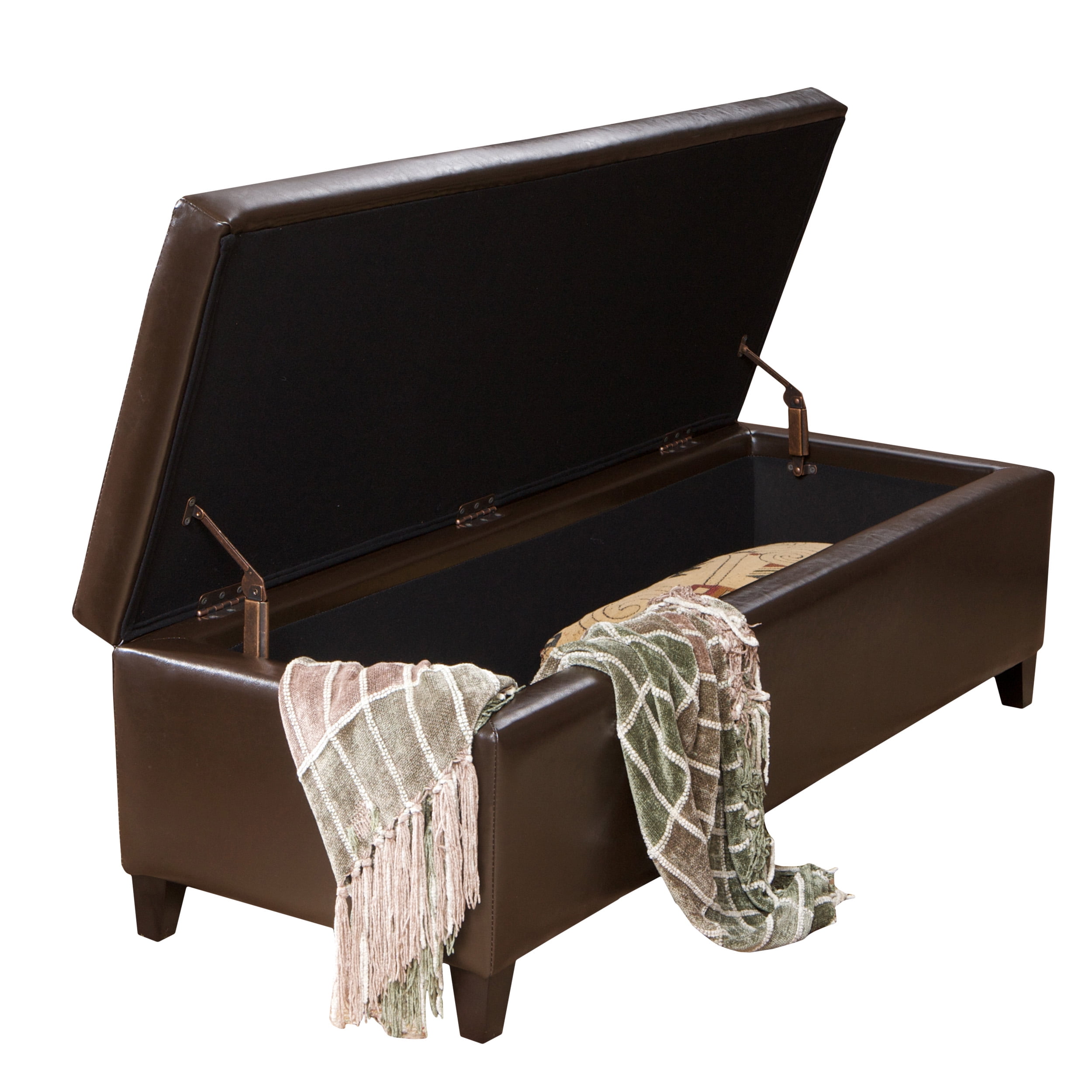 Noble House Hansen Brown Bonded Leather Storage Ottoman