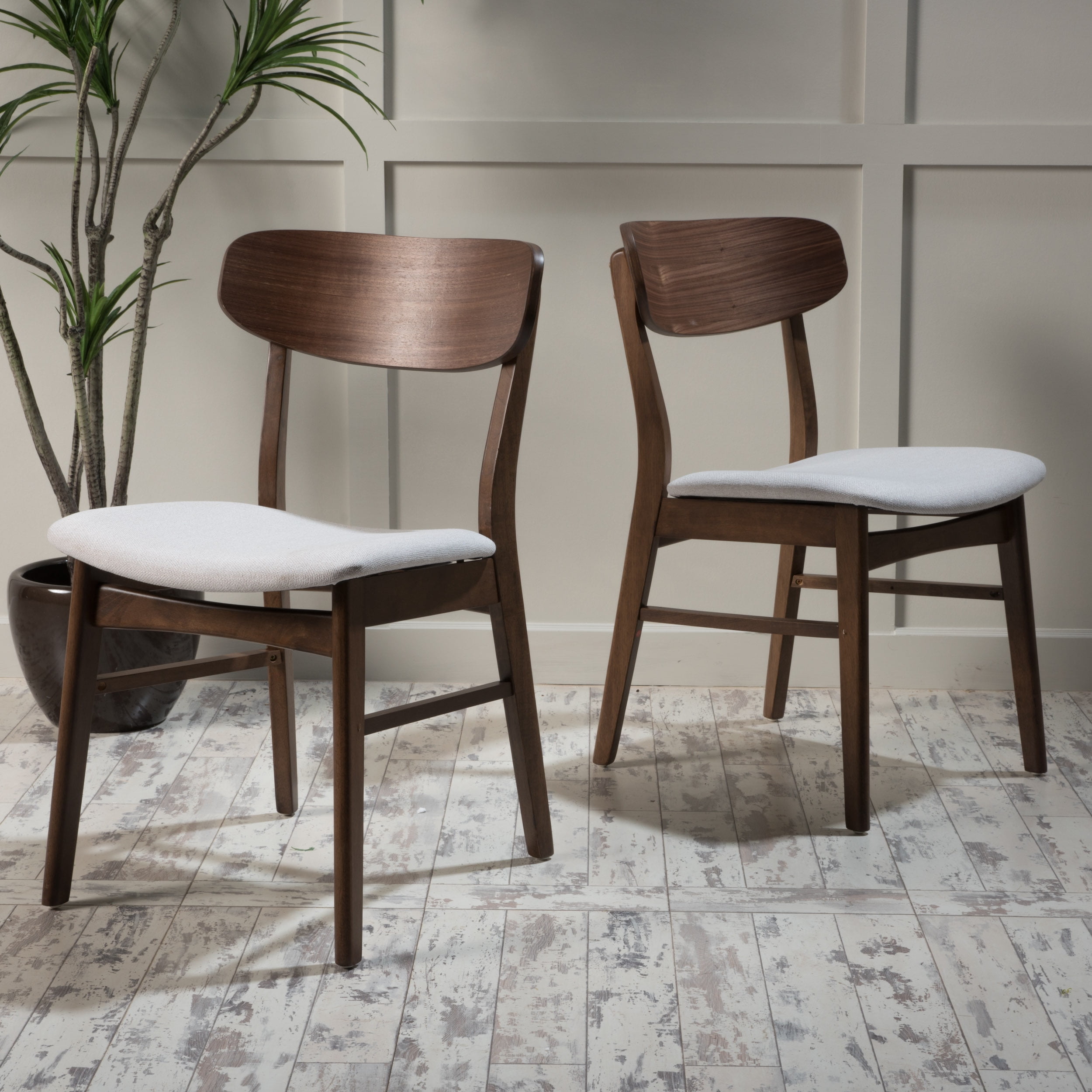 Noble House Harper Contemporary Fabric Dining Chair, Set of 2, Walnut