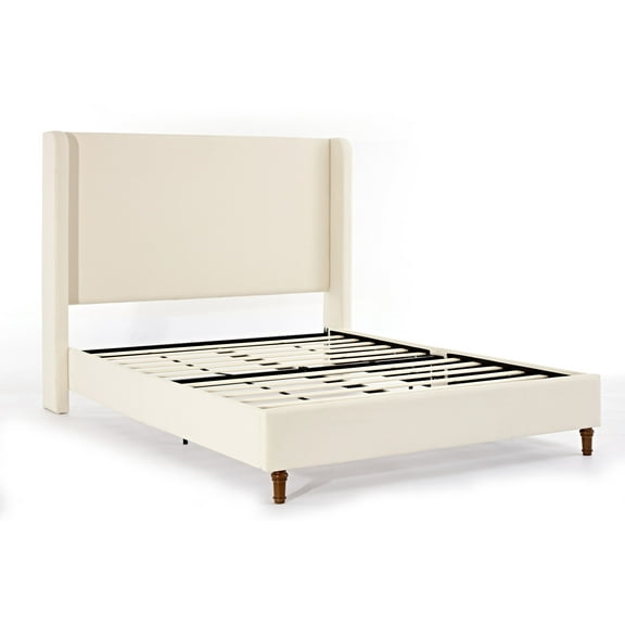 Noble House Harper Indoor Upholstered Metal Tall Headboard Queen Bed, Beige Boucle