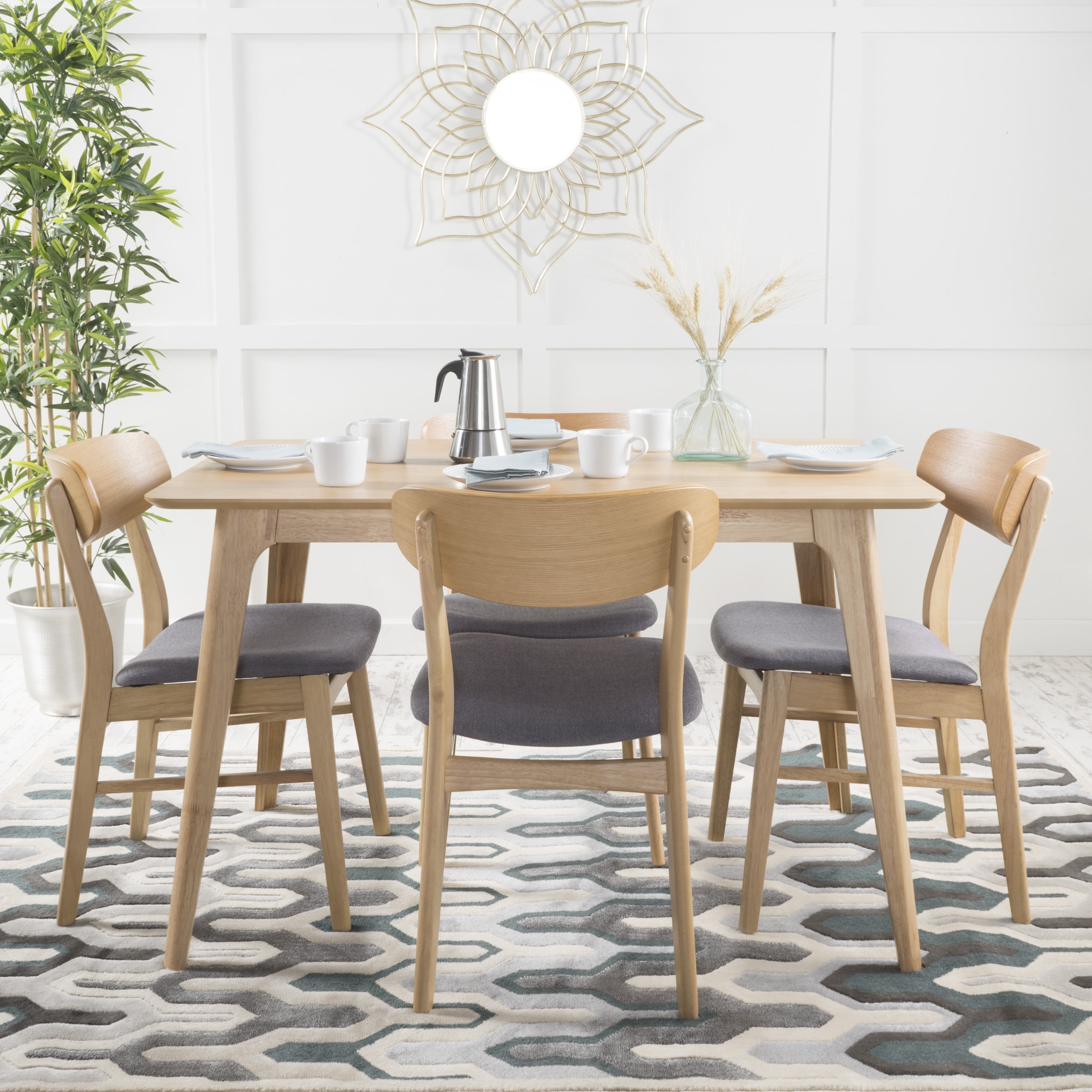 Noble House Harper Mid-Century Modern 5 Piece Dining Set, Dark Gray and Natural Oak
