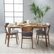 Noble House Harper Mid-Century Modern 5 Piece Dining Set, Dark Gray and Walnut