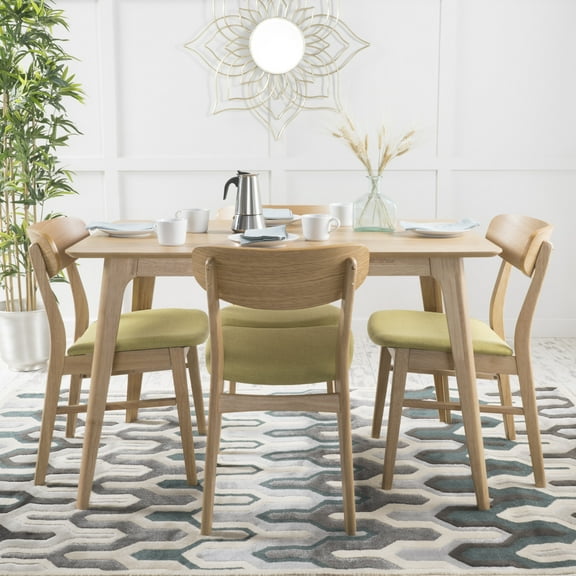 Noble House Harper Mid-Century Modern 5 Piece Dining Set, Green Tea and Natural Oak