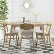 Noble House Harper Mid-Century Modern 5 Piece Dining Set, Light Beige and Natural Oak