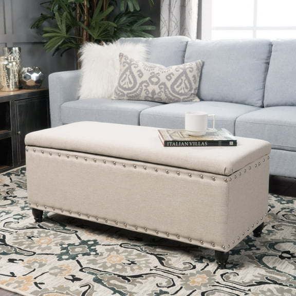 Noble House Harrisburg Fabric Storage Ottoman, Wheat