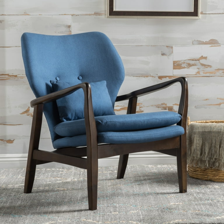 Noble House Harrison Wood and Fabric Club Chair,Dark Espresso,Blue
