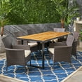 thumbnail image 1 of 7-Piece Brown Contemporary Handcrafted Outdoor Furniture Patio Dining Set - Beige Cushions, 1 of 7