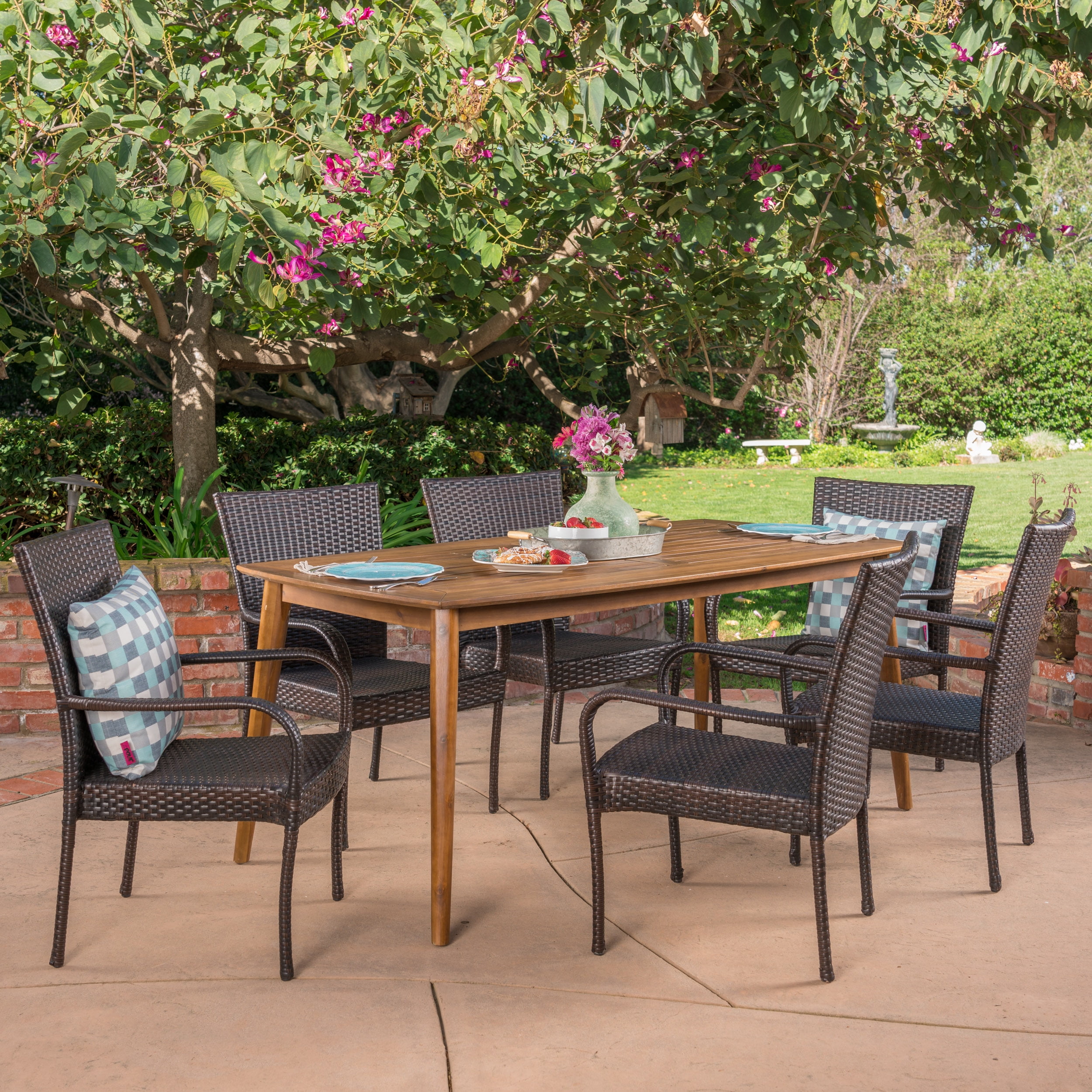 Noble House Haven 7 Piece Wooden Patio Dining Set in Teak - Walmart.com