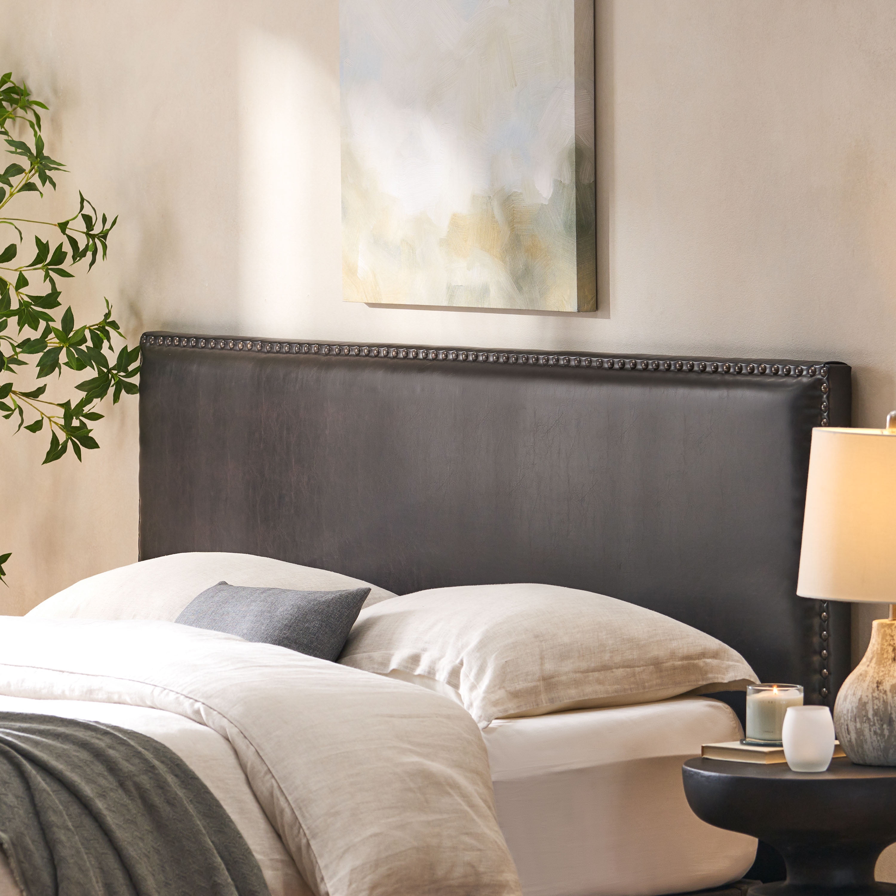 Noble House Hayden Brown Leather King Cal King Headboard Walmart