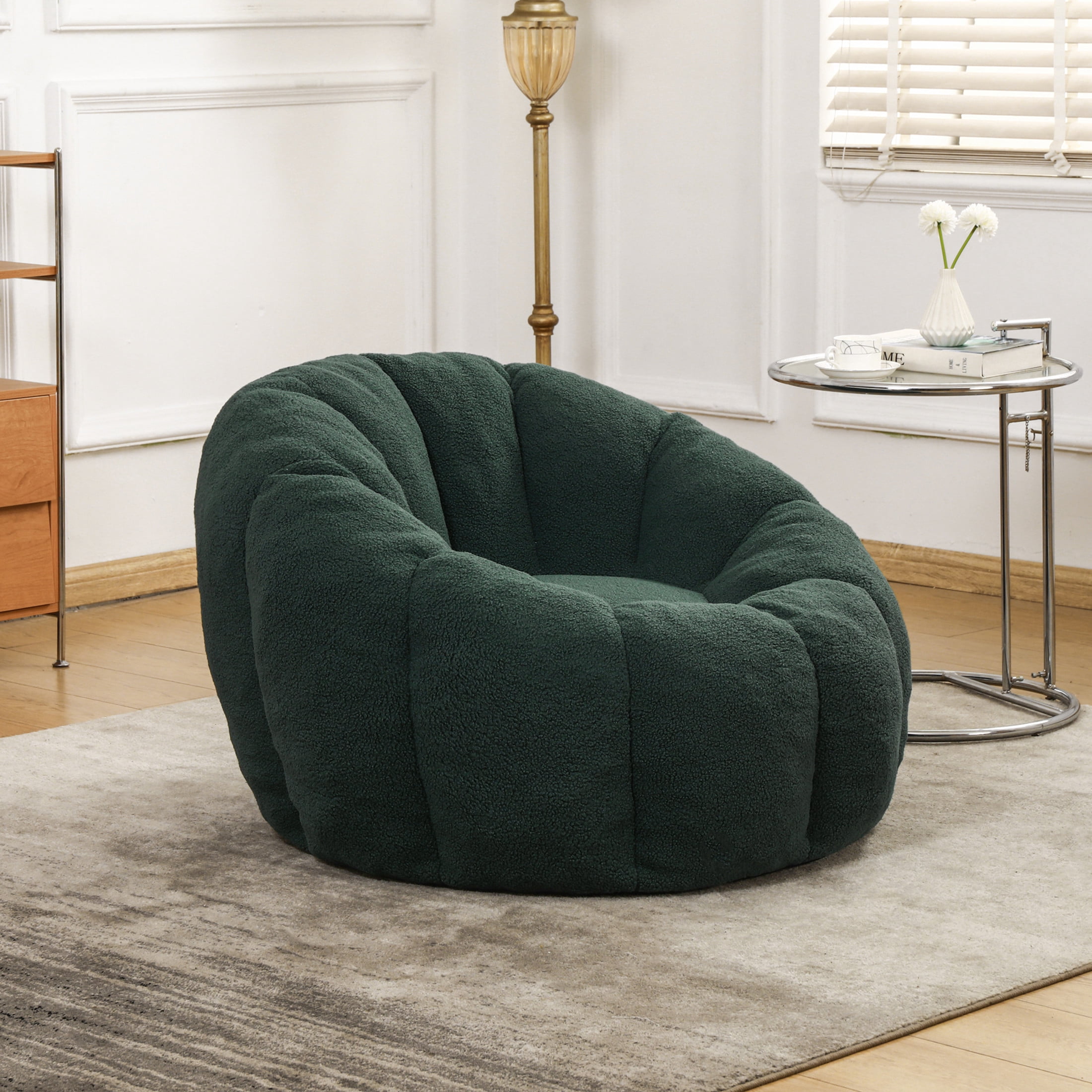 Noble House Haylie Fluffy Faux Fur Bean Bag Chair, High Density Foam Lazy Sofa Lounge, for Living Room, Green