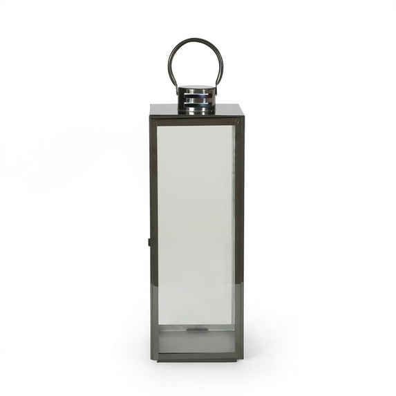 Noble House Heath 24" Modern Stainless Steel Lantern, Black