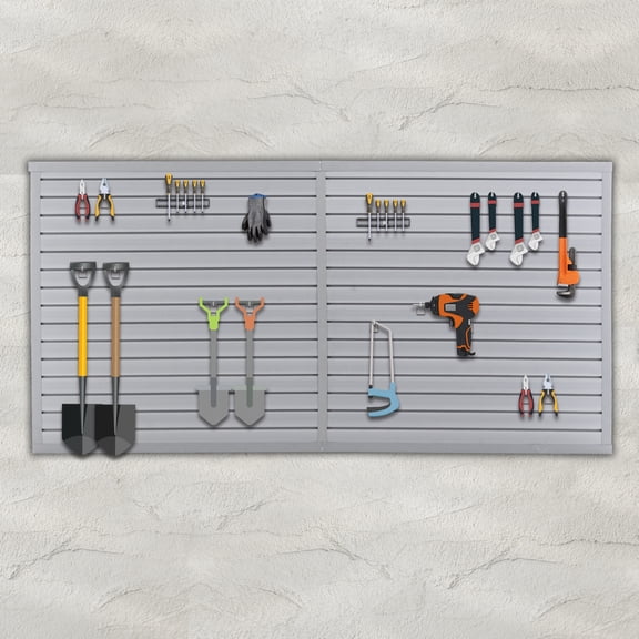 Noble House Heavy Duty PVC Slatwall Garage Organizer System, Wall-Mounted Industrial Storage Tool Rack, Gray