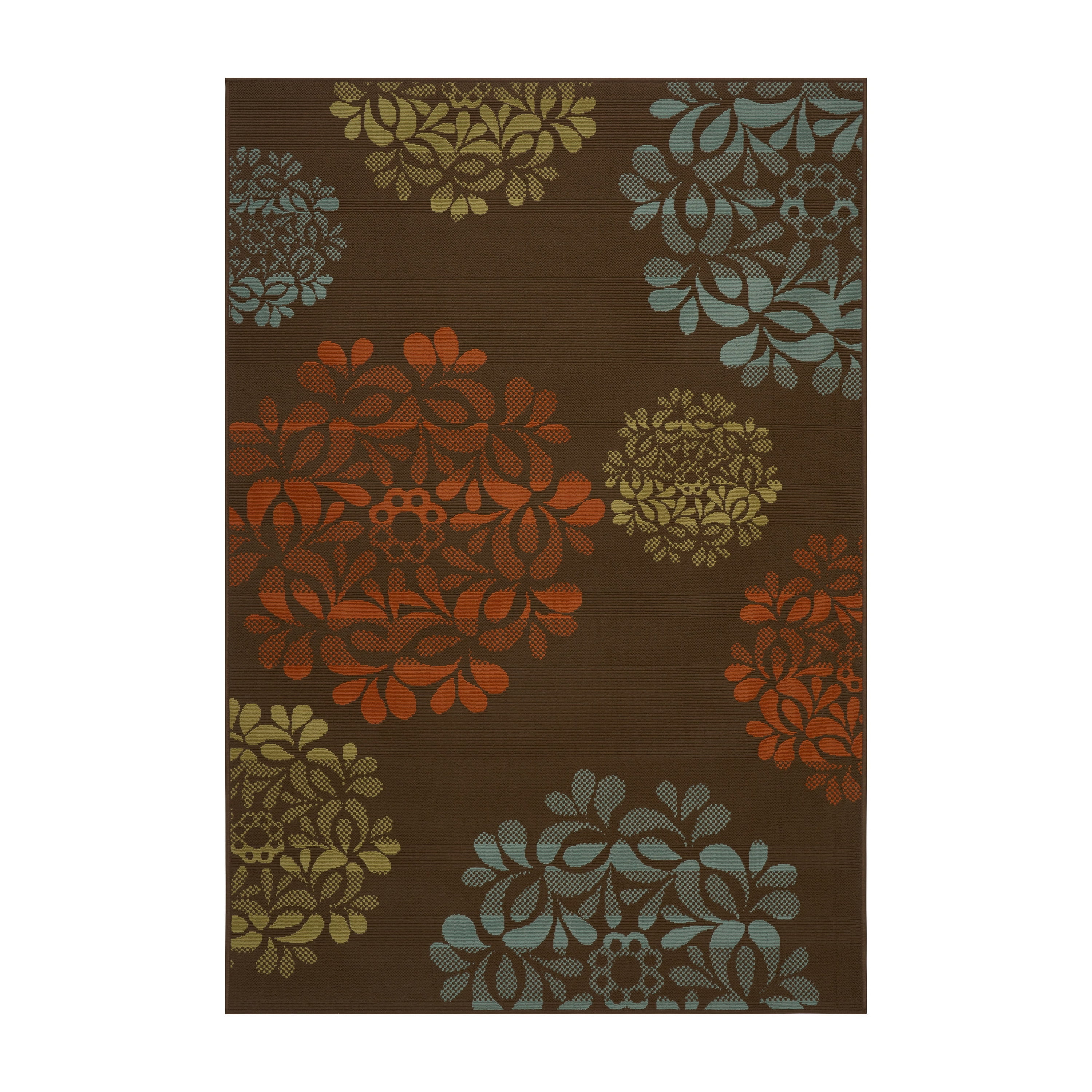 Henley 90x63" Brown and Blue Floral Synthetic Area Rug