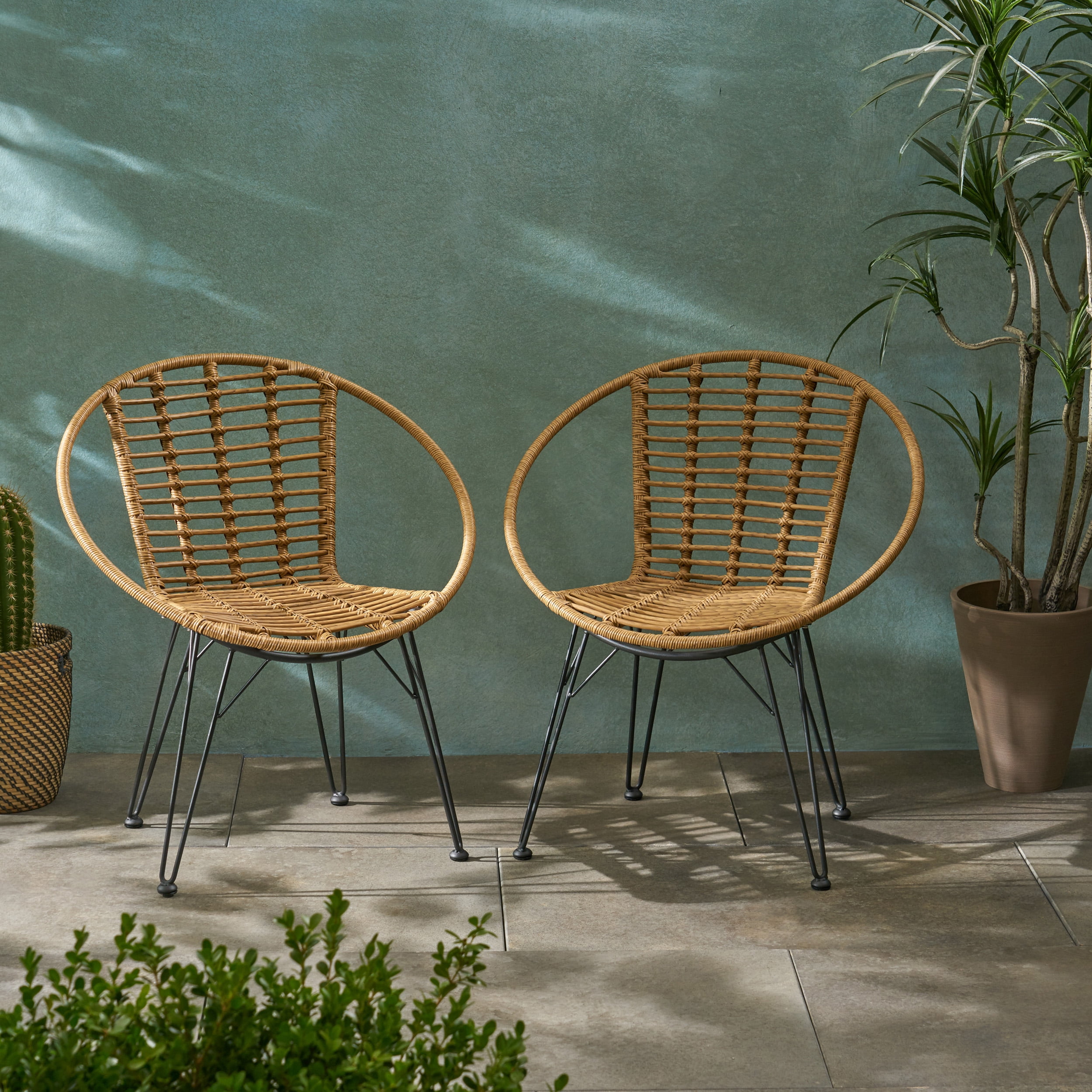 Noble House Highland Outdoor Wicker Dining Chair in Light Brown