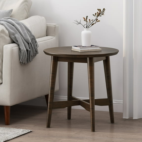 Noble House Hiland Round Wood End Table for Living Room, Brown