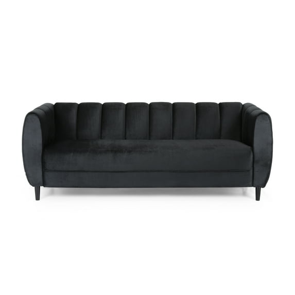 Noble House Hildred Velvet Channel Stitch Sofa, Black, Dark Brown