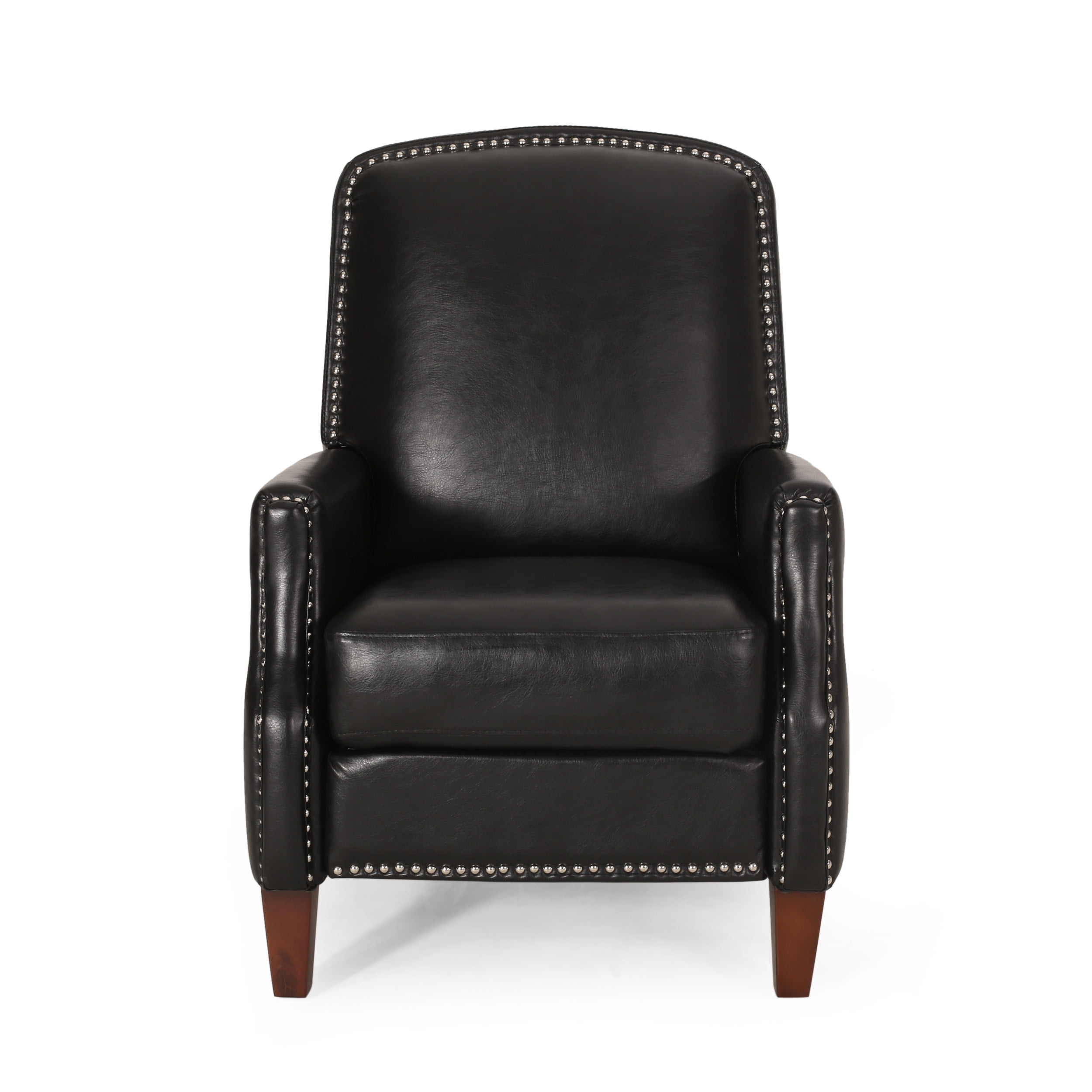 Noble House Holasek Upholstered Pushback Recliner with Nailhead Trim, Midnight Black and Espresso
