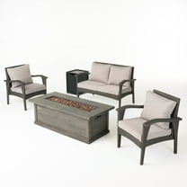 Noble House Honolulu Outdoor 4 Seater Chat Set with Fire Pit Gray