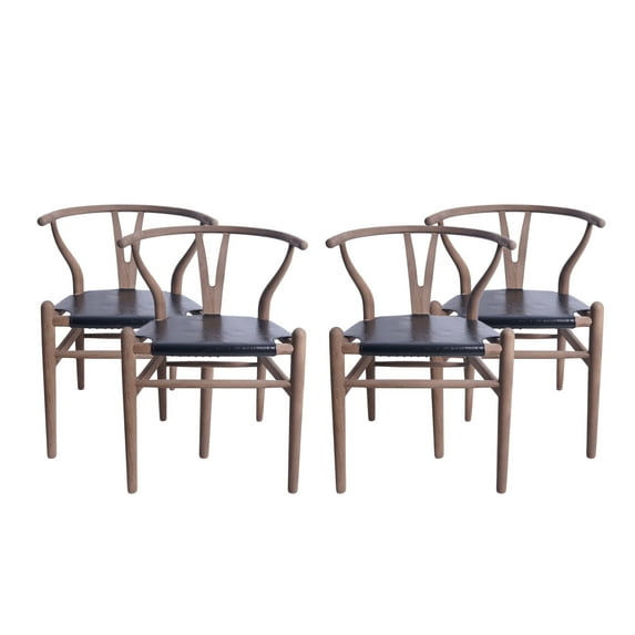 Noble House Hounker Rustic Ash Wood Dining Chairs, Set of 4, Black