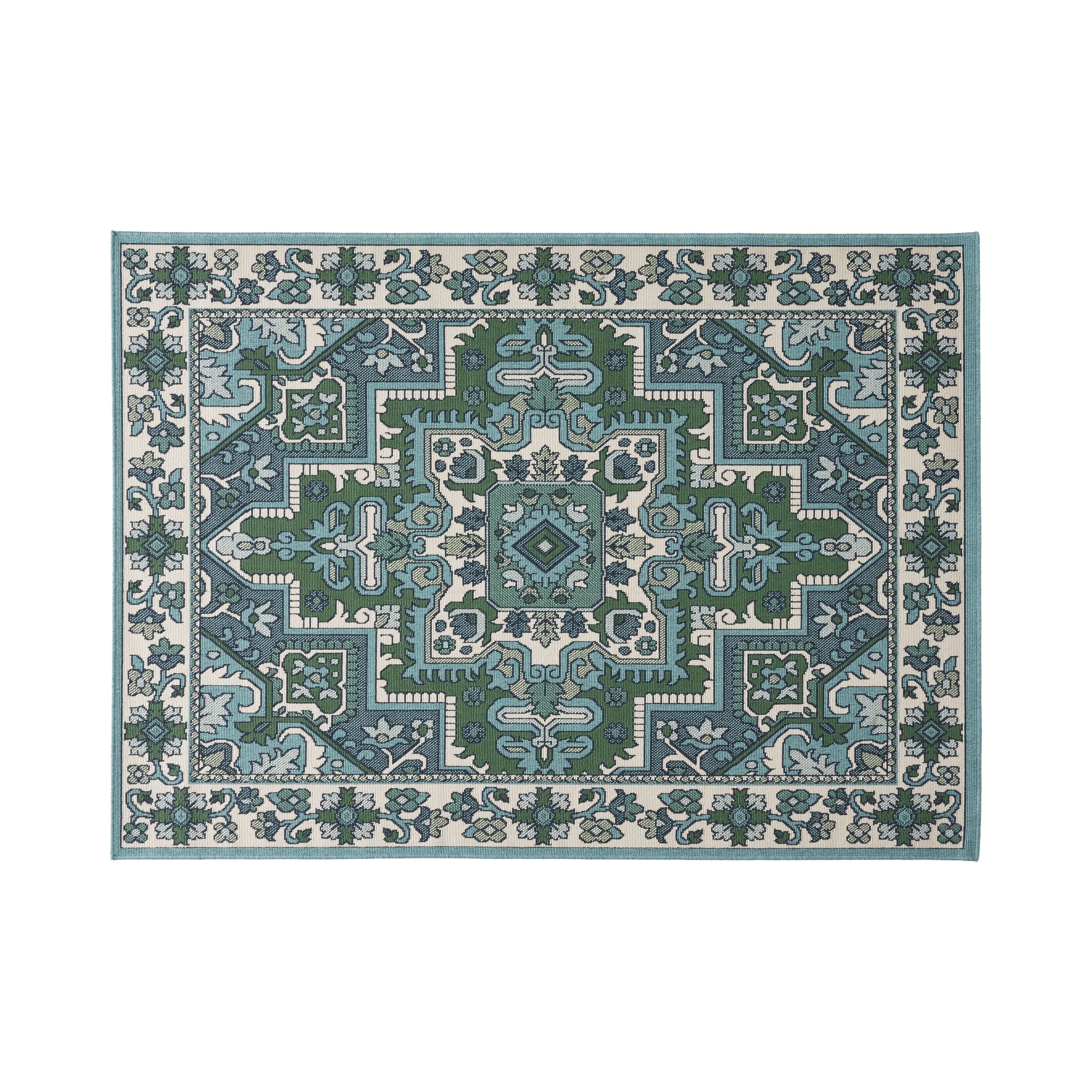 Elegant Blue Oriental Outdoor Rug, Stain-Resistant Polypropylene, 5'3" x 7'