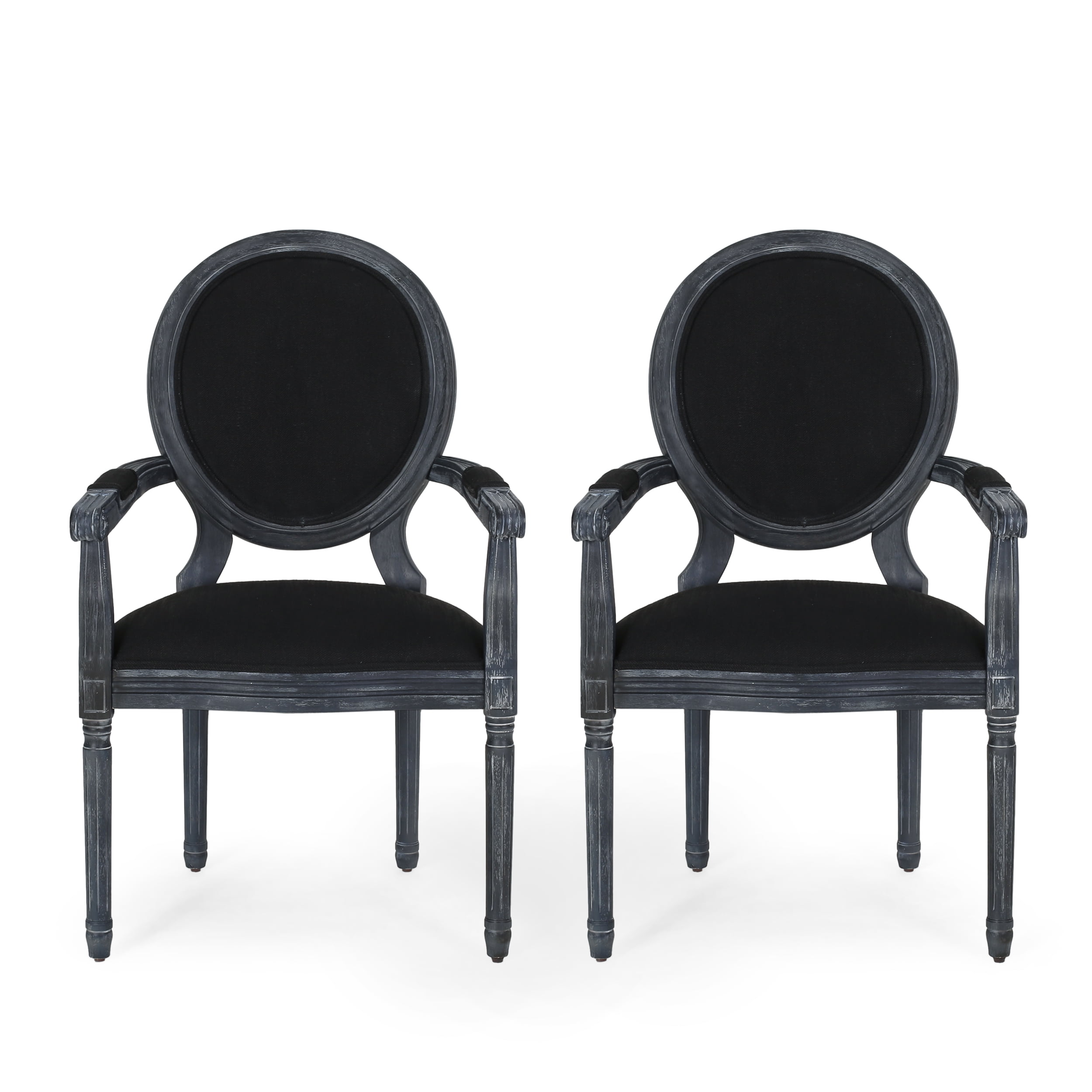 Noble House Huller Indoor French Fabric Dining Chair, Set of 2, Black 
