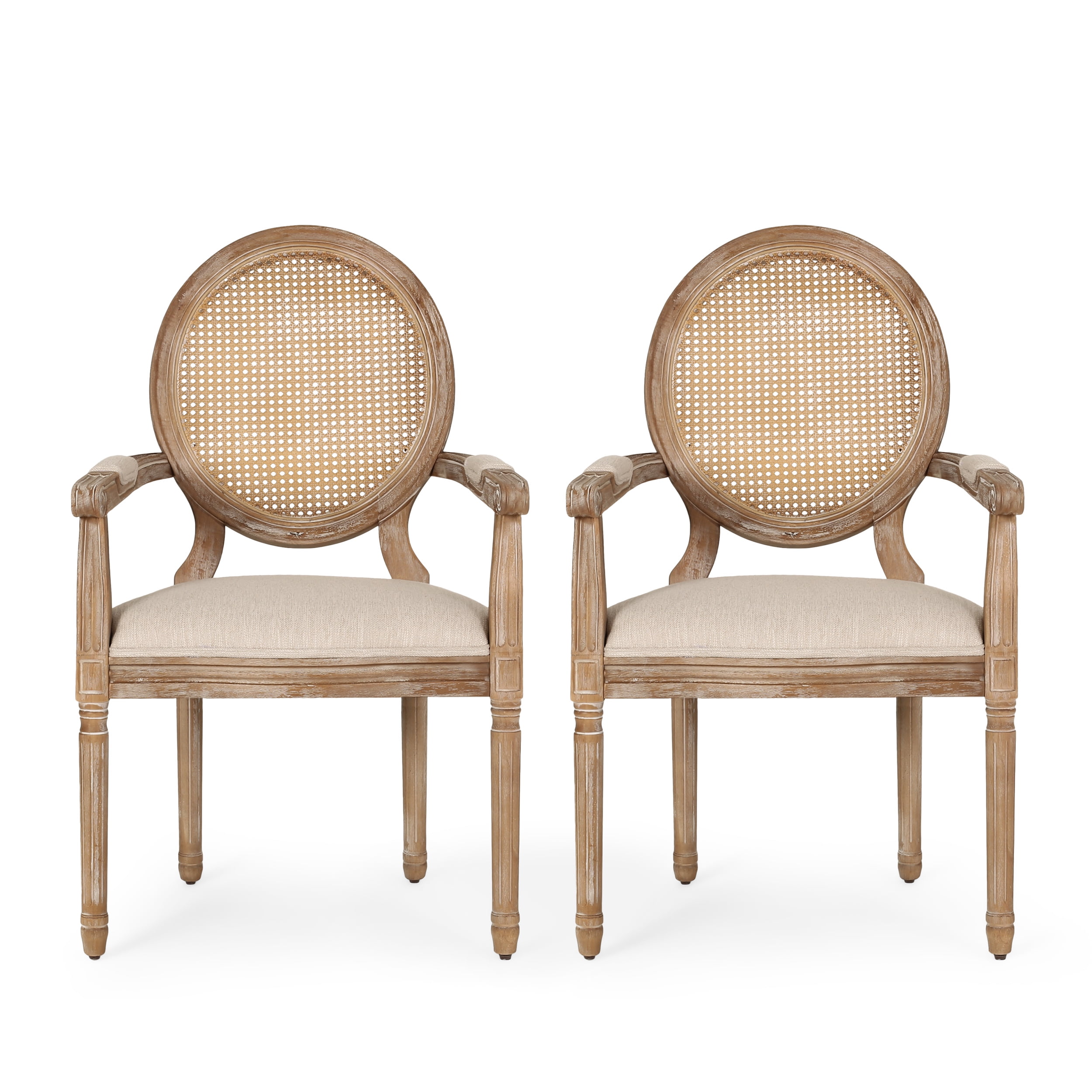 Noble House Huller Indoor French Fabric Upholstered Dining Chair, Set of 2, Beige